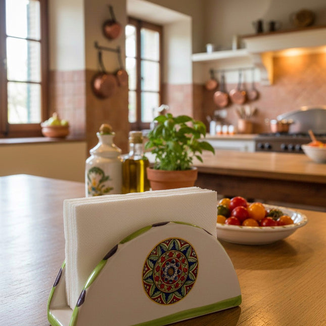 Hand-Decorated Ceramic Napkin Holder - Lemons/Majolica Design