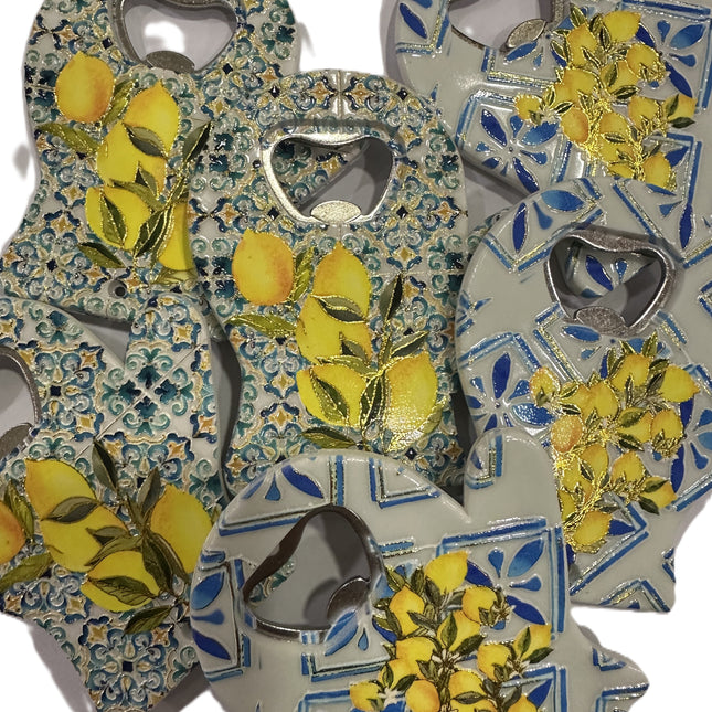 Apribottiglie con Limoni in Resina e Acciaio, Cavatappi Elegante Stile Costiera, Regalo Souvenir Italiano, Apribottiglie Design Bar
