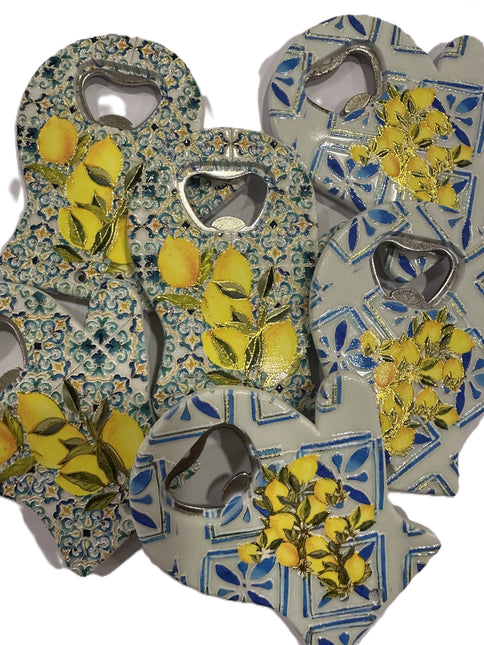 Apribottiglie con Limoni in Resina e Acciaio, Cavatappi Elegante Stile Costiera, Regalo Souvenir Italiano, Apribottiglie Design Bar