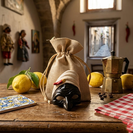 L'Anima di Napoli: Maschera di Pulcinella Fatta a Mano per i tuoi Eventi,Ideale per Cerimonie e Arredo.