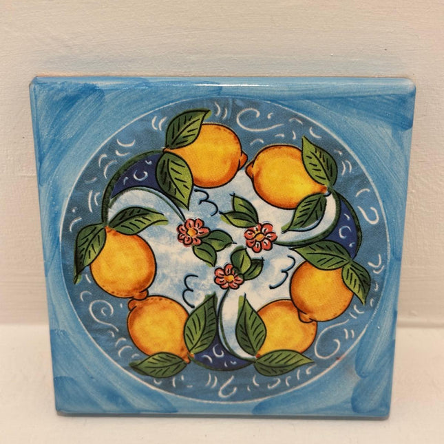 Mattonella Decorativa in Ceramica Fatta a Mano - Tema Limoni