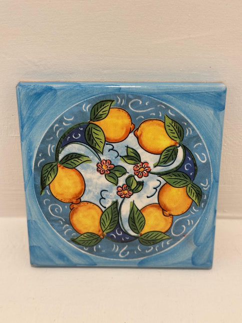 Mattonella Decorativa in Ceramica Fatta a Mano - Tema Limoni