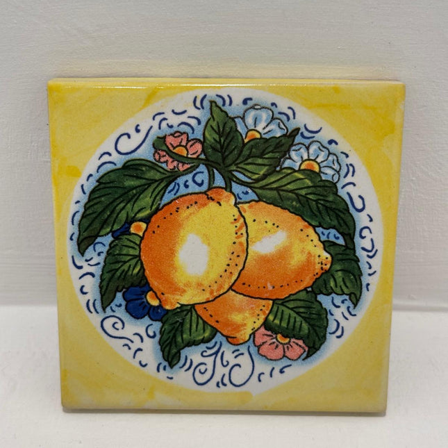 Mattonella Decorativa in Ceramica Fatta a Mano - Tema Limoni
