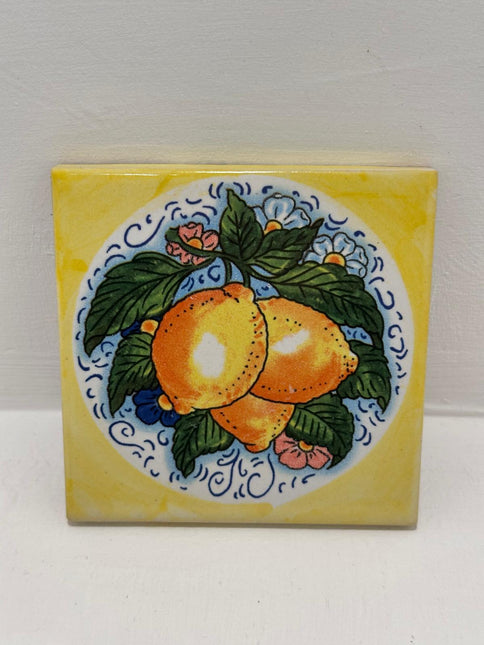 Mattonella Decorativa in Ceramica Fatta a Mano - Tema Limoni