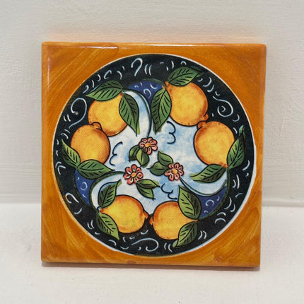 Mattonella Decorativa in Ceramica Fatta a Mano - Tema Limoni