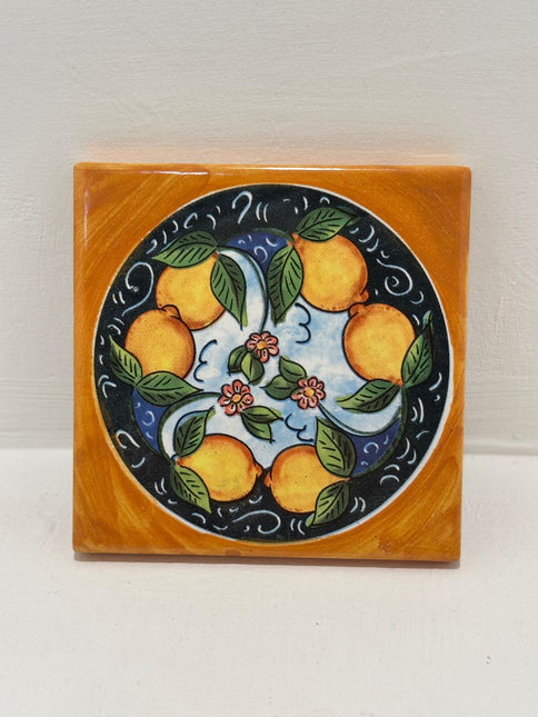 Mattonella Decorativa in Ceramica Fatta a Mano - Tema Limoni