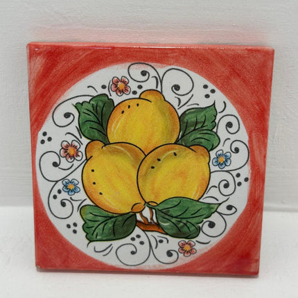 Mattonella Decorativa in Ceramica Fatta a Mano - Tema Limoni