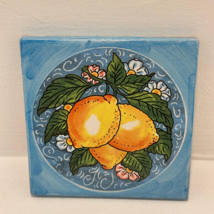 Mattonella Decorativa in Ceramica Fatta a Mano - Tema Limoni