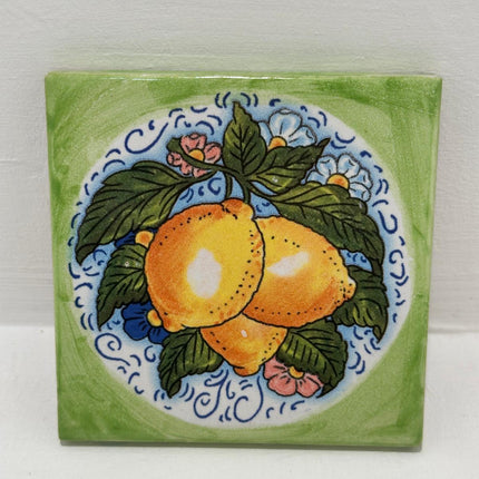 Mattonella Decorativa in Ceramica Fatta a Mano - Tema Limoni
