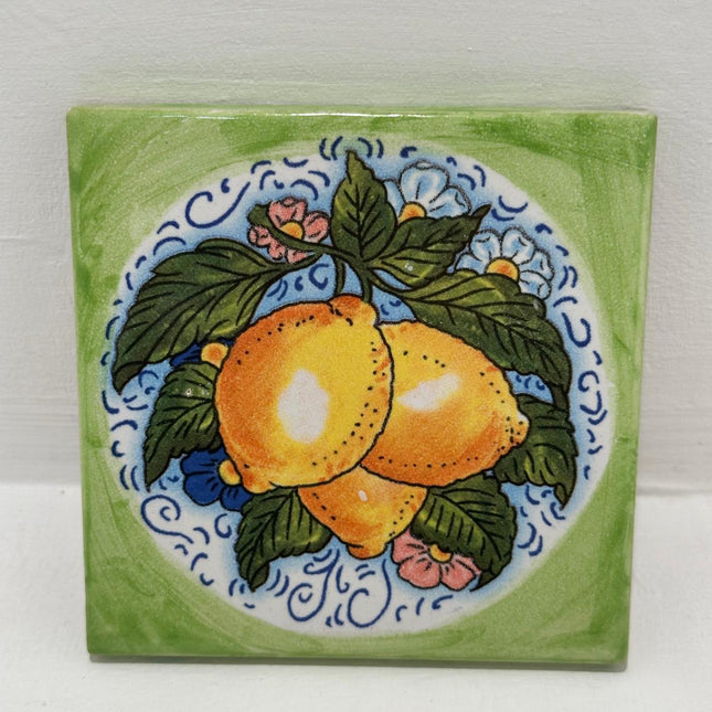 Mattonella Decorativa in Ceramica Fatta a Mano - Tema Limoni