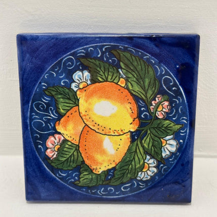 Mattonella Decorativa in Ceramica Fatta a Mano - Tema Limoni