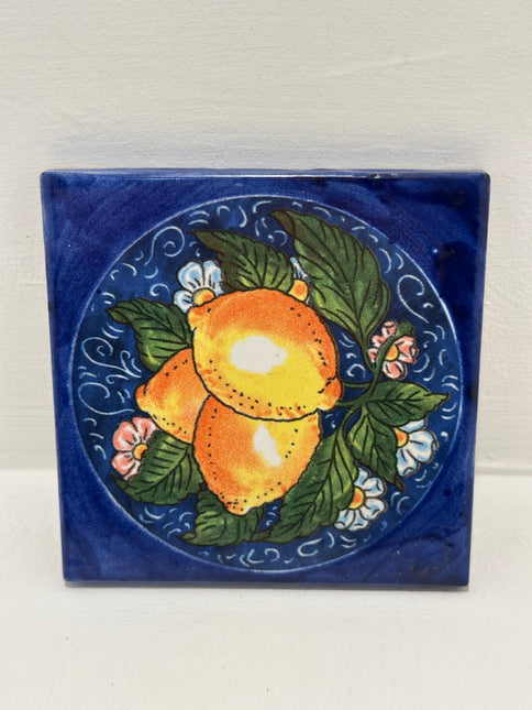 Mattonella Decorativa in Ceramica Fatta a Mano - Tema Limoni