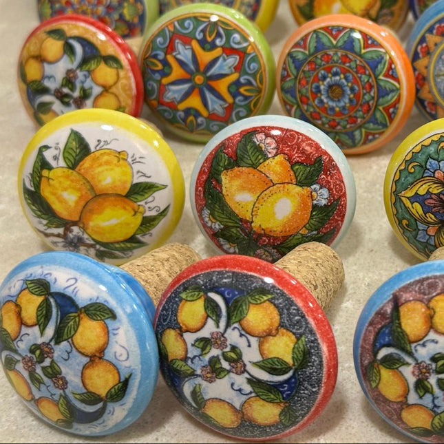 Handmade Italian Cork and Ceramic Bottle Stoppers - Lemons
