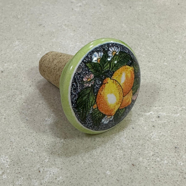 Handmade Italian Cork and Ceramic Bottle Stoppers - Lemons