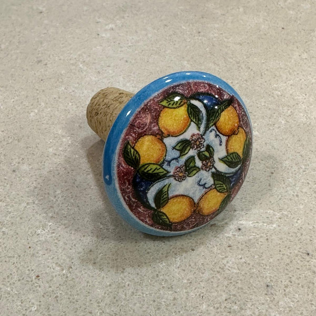 Handmade Italian Cork and Ceramic Bottle Stoppers - Lemons