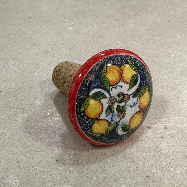 Handmade Italian Cork and Ceramic Bottle Stoppers - Lemons