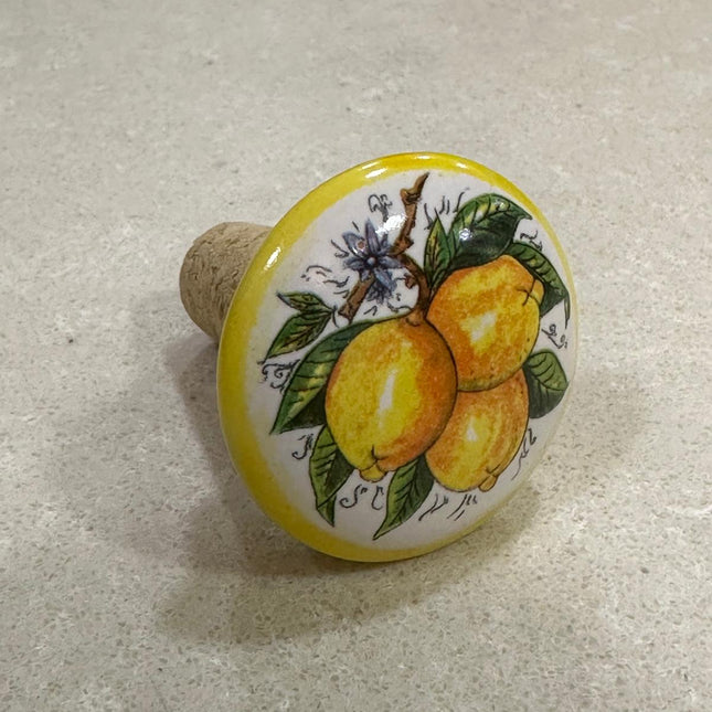 Handmade Italian Cork and Ceramic Bottle Stoppers - Lemons