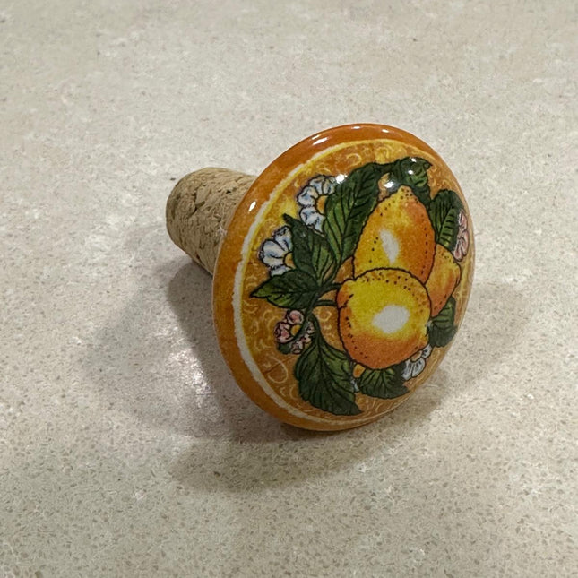 Handmade Italian Cork and Ceramic Bottle Stoppers - Lemons