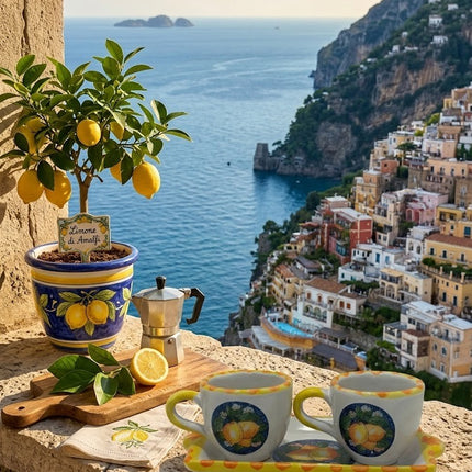 Set Vassoio + 2 Tazzine in Ceramica Artigianale Napoletana - Decoro Limoni