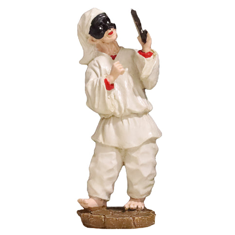Statuina Pulcinella con Tamburello - Artigianato Napoletano in Resina