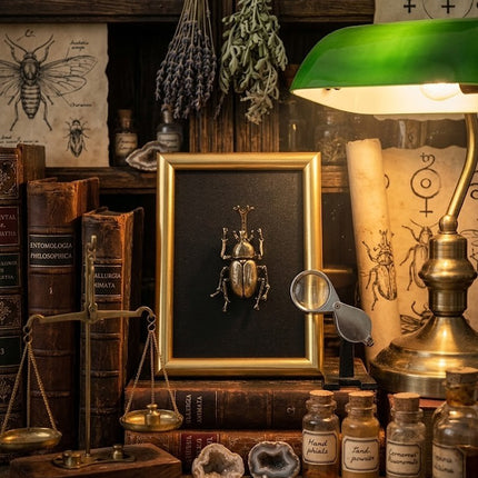 Quadro 3D Scarabeo Ercole in Cornice Verticale Oro – Fatto a Mano, Decorazione Appesa/Mensola