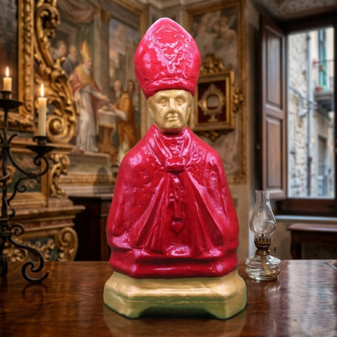 San Gennaro Artigianale: Scultura Sacra in Rosso Imperiale con Finiture Oro