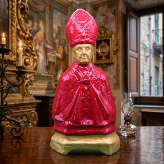 San Gennaro Artigianale: Scultura Sacra in Rosso Imperiale con Finiture Oro