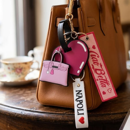 Charm Napoli "La Dolce Vita" con Limone, Ciondolo per Borsa Souvenir Italiano in Gomma,portachiavi-Regalo Tradizione Napoletana