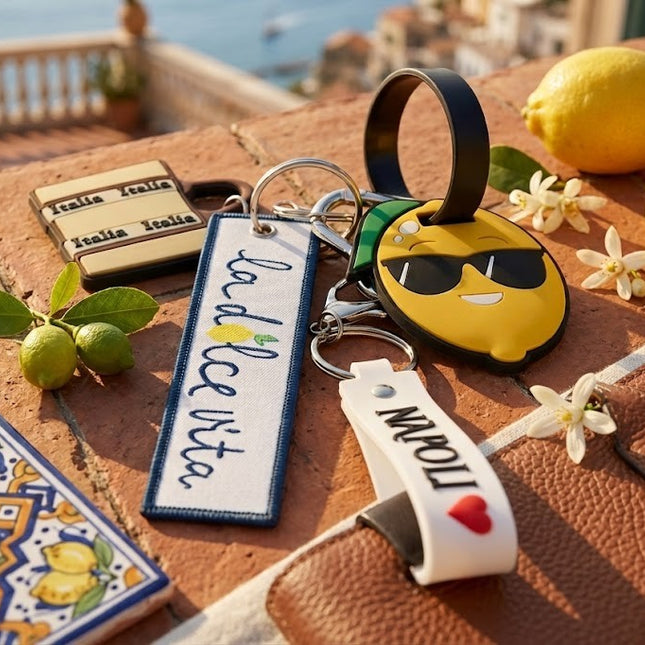 Charm Napoli "La Dolce Vita" con Limone, Ciondolo per Borsa Souvenir Italiano in Gomma,portachiavi-Regalo Tradizione Napoletana