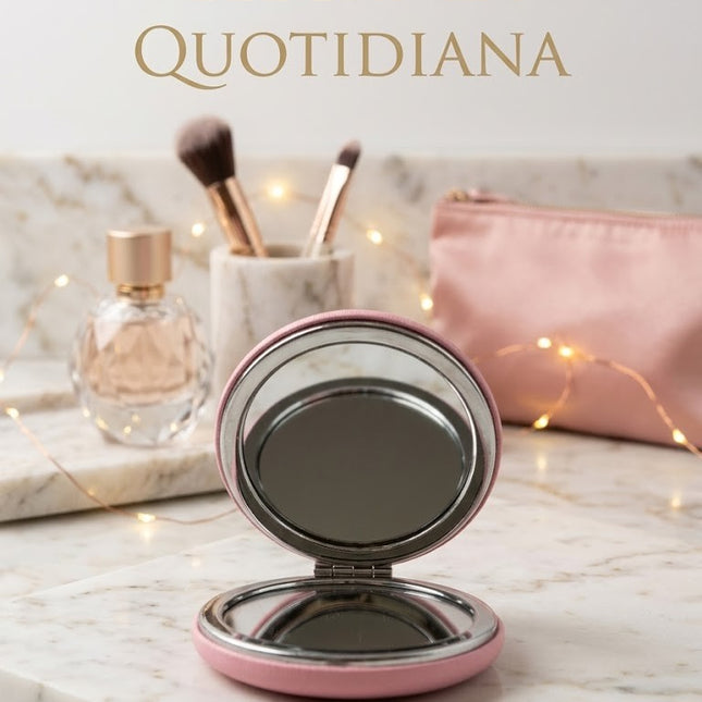 Round Faux Leather Compact Mirror – With Bee Detail (Black, Pink, Cream)
