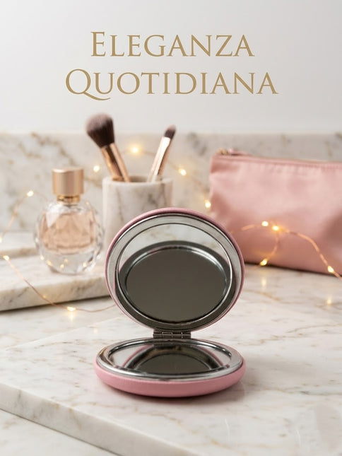 Specchietto da Borsa Rotondo in Similpelle – Con Dettaglio Ape (Nero, Rosa, Panna)