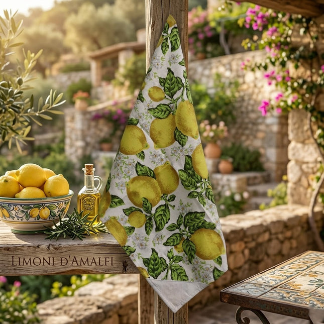 Strofinaccio da Cucina in Cotone con Limoni e Fiori - Canovaccio Mediterraneo in 3 Varianti Colore - Idea Regalo Casa e Cucina - 100% Cotone Made in Italy