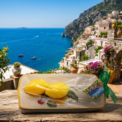 Vassoio in Ceramica Decorata con 2 Saponette Profumate al Limone - Souvenir Napoli