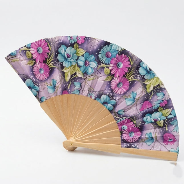 Ventaglio Pieghevole in Legno e Stoffa Floreale,Spagnolo Artigianale da Donna, Idea Regalo Cerimonia Matrimonio Estate, Boho Chic