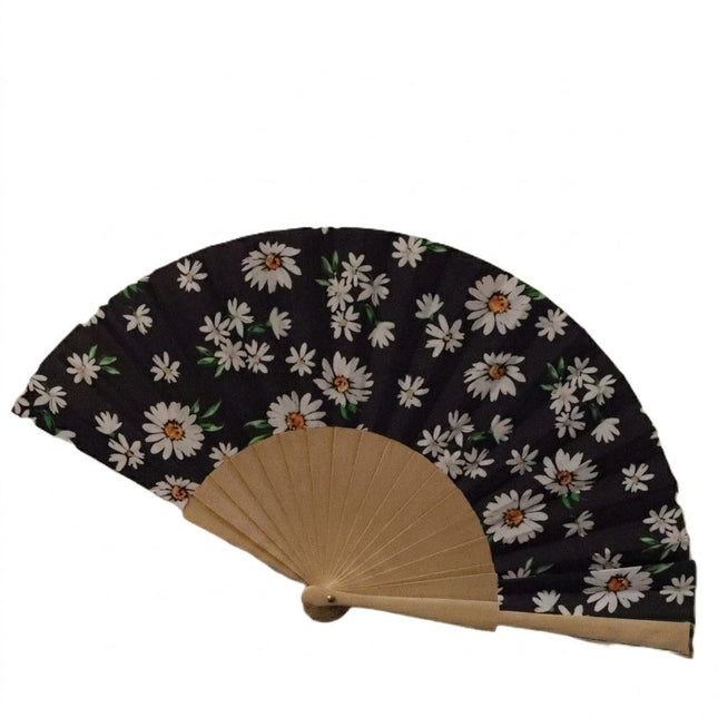 Ventaglio Pieghevole in Legno e Stoffa Floreale,Spagnolo Artigianale da Donna, Idea Regalo Cerimonia Matrimonio Estate, Boho Chic
