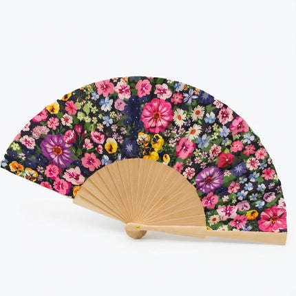 Ventaglio Pieghevole in Legno e Stoffa Floreale,Spagnolo Artigianale da Donna, Idea Regalo Cerimonia Matrimonio Estate, Boho Chic
