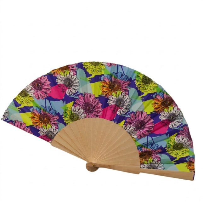 Ventaglio Pieghevole in Legno e Stoffa Floreale,Spagnolo Artigianale da Donna, Idea Regalo Cerimonia Matrimonio Estate, Boho Chic