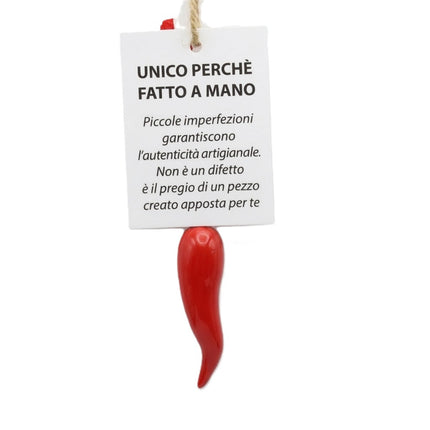 Amuleto della Felicità: Cornetto in Ceramica con nastrino in  seta  Rossa