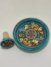 Bottle Stopper + Ceramic Bottle Coaster Gift Set | Hand-Painted Majolica