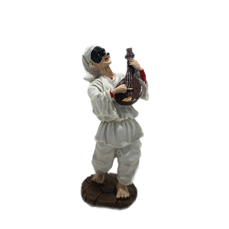 Pulcinella with Mandolin Resin Statues - Neapolitan Tradition