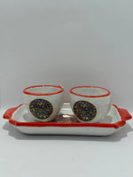 Set Vassoio + 2 Tazzine in Ceramica Artigianale Napoletana - Decoro Maioliche