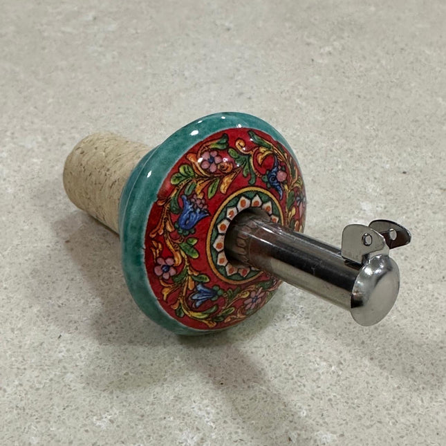 Handmade Ceramic and Steel Pourer/Stopper - Maiolica Made in Italy