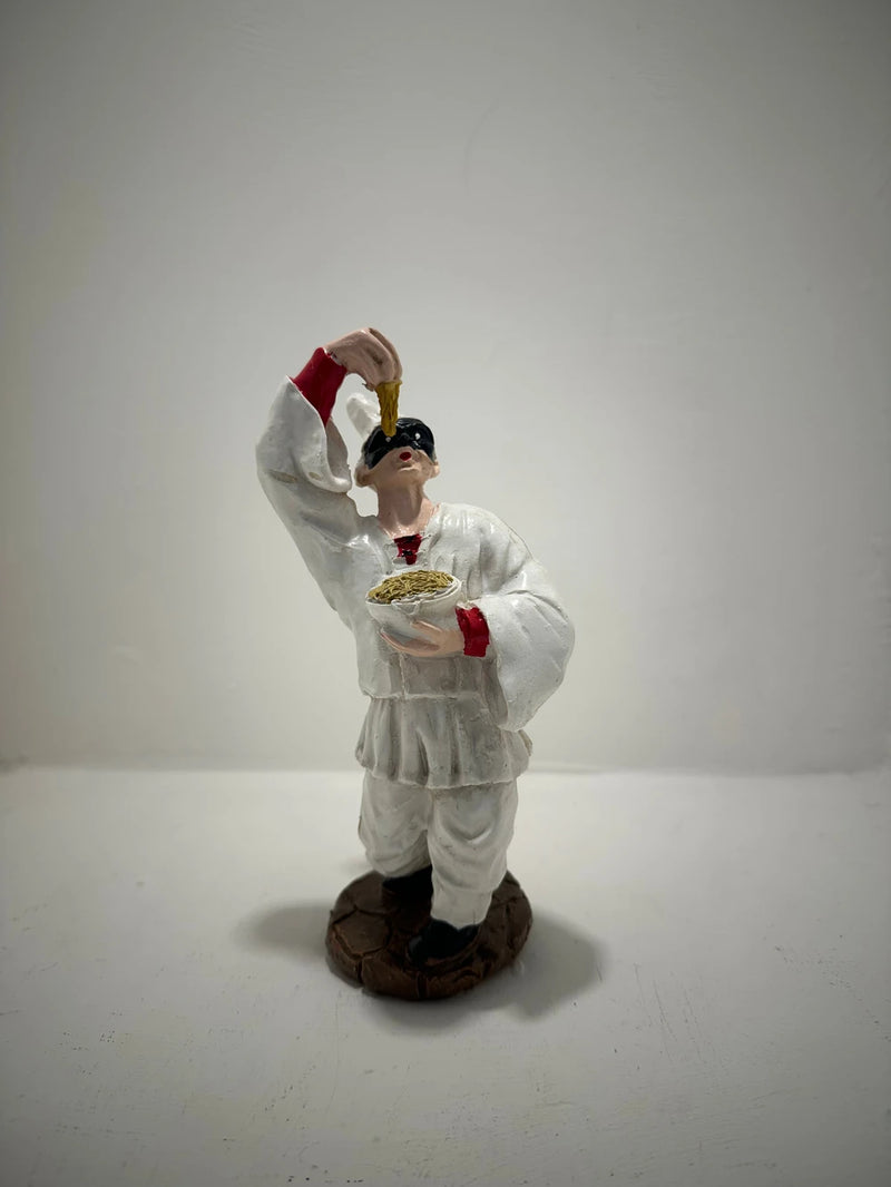 Handmade Resin Pulcinella Statue with Spaghetti - Symbol of Abundance