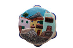 Tamburello Napoletano in Ceramica Dipinto a Mano - Scorcio Partenopeo con Vesuvio e Case Tipiche