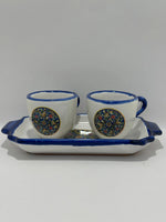 Set Vassoio + 2 Tazzine in Ceramica Artigianale Napoletana - Decoro Maioliche