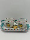 Tray Set + 2 Handcrafted Neapolitan Ceramic Cups - Lemon Decoration