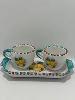 Tray Set + 2 Handcrafted Neapolitan Ceramic Cups - Lemon Decoration