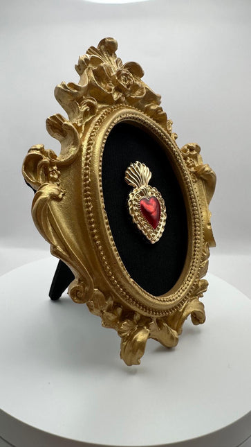 Quadretto Sacro Cuore Oro e Rosso - Artigianale Made in Italy