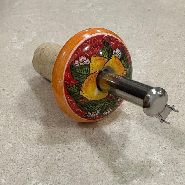 Handmade Ceramic and Steel Pourer Stopper - Lemons Made in Italy