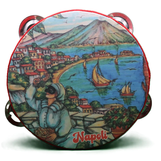Tamburello Napoletano Artigianale - Decorazione Casa Napoli con Pulcinella o Veduta Napoli - Strumento Musicale Tipico e Souvenir - Regalo Tradizionale
